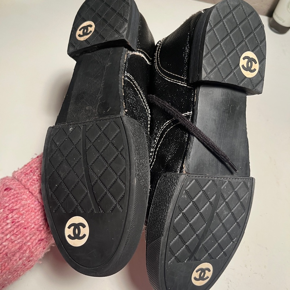 Taking offers! CHANEL black canvas boots size 40 US 10-11 - Picture 7 of 8